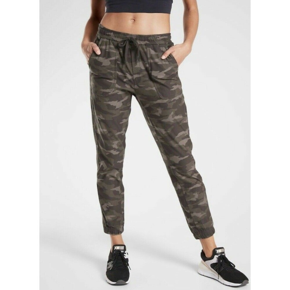 Athleta Farallon Jogger Pants Camo Green Brown Size 10 Organic Cotton